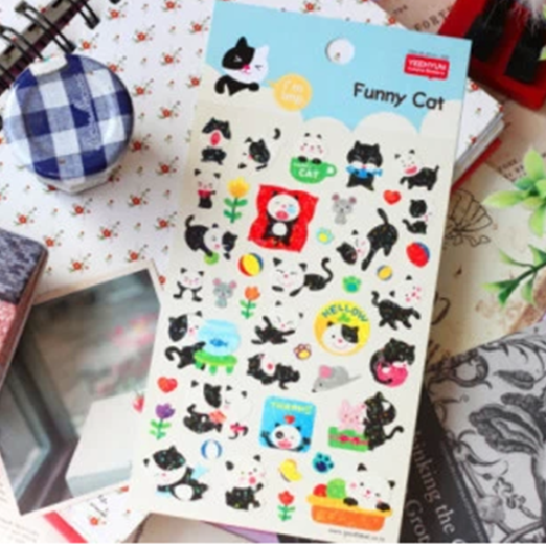 【貓凱特韓國文具精品】韓國直送YEEHYUN 特種紙質日記裝飾貼 快樂小黑貓